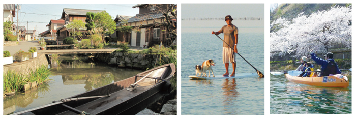 能登川地区　琵琶湖　SUPやカヌーを楽しむ人がいる風景