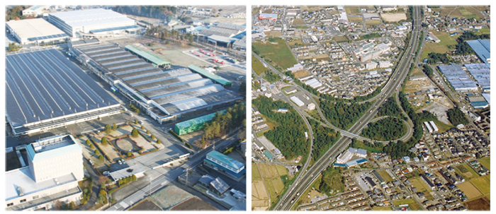 工場や名神高速道路の航空写真