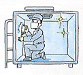 イラスト：貯水槽内部で点検する人