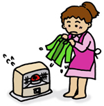 イラスト：ストーブには燃えやすいものを近づけない