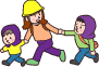 イラスト：集団で避難しよう