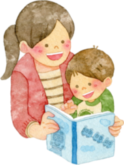 イラスト：絵本を読む親子