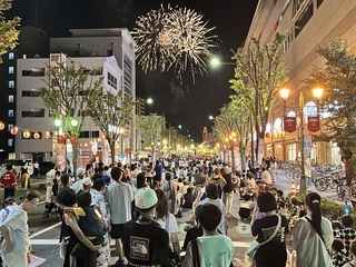 写真：聖徳まつりで花火を見物する人たち