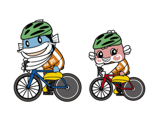 イラスト：自転車に乗っているスポーツ大会のキャラクターたち
