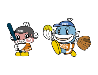 イラスト：ソフトボールをするスポーツ大会のキャラクター