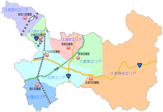 地図：移動図書館運行エリア