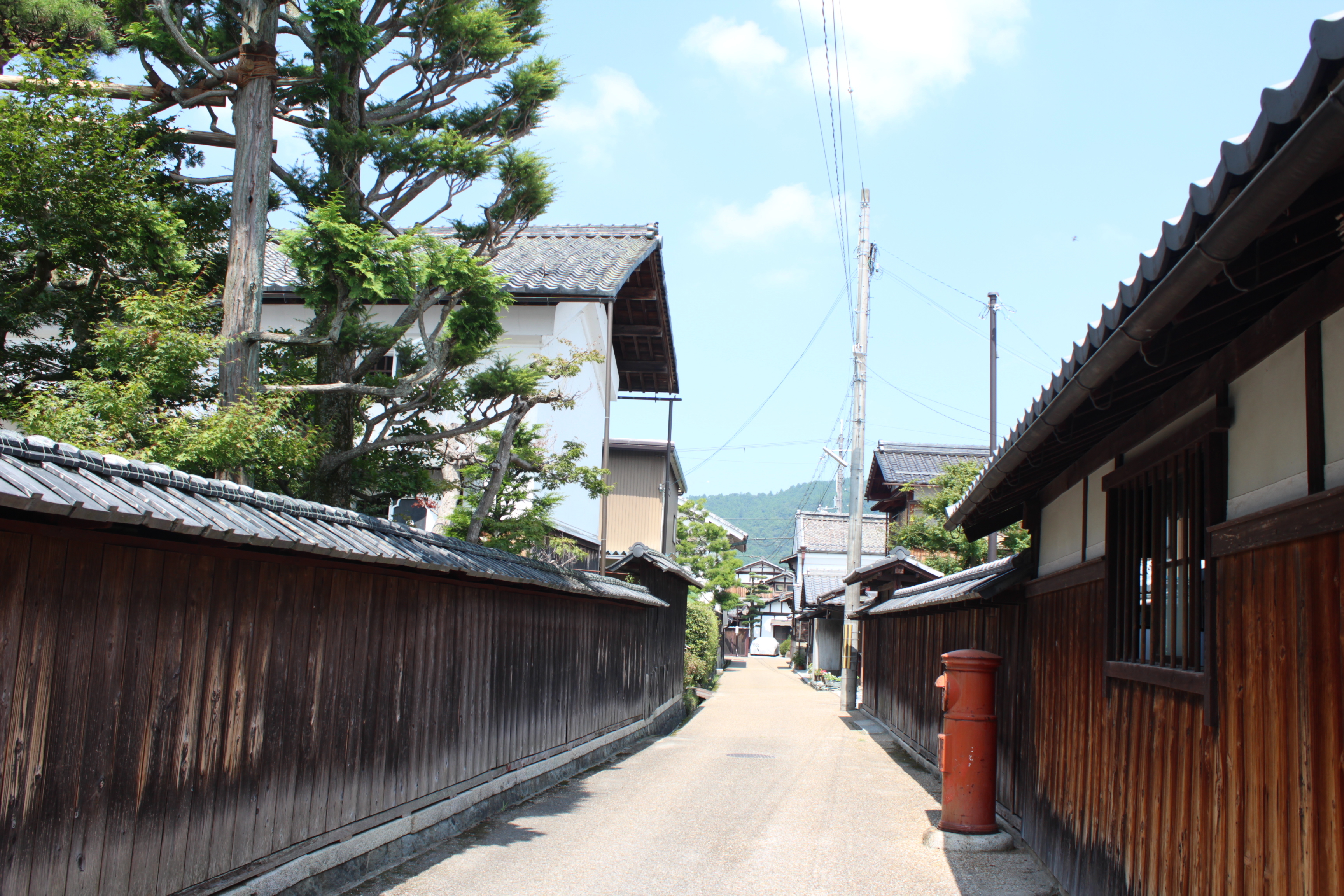 五個荘金堂町の通りに面した家々の風景写真です。